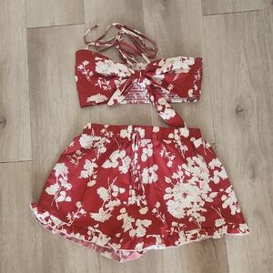 SHEIN Red Floral Two-Piece Set